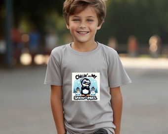 Chillin' With My Snow-mies, Tshirt Boys Girls, Graphic Tee For Child, Dog Theme Birthday Shirt, Cute Childrens Clothing