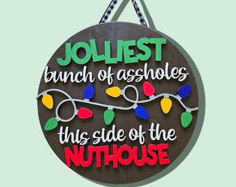 Handgemalter Weihnachtstüranhänger: Jollest Bunch - Weihnachten im Urlaub
