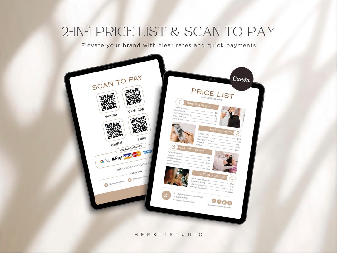 2-in-1 Price List & Scan to Pay Template, Aesthetic Qr Code Sign, Small ...