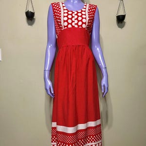 Vintage 70s Red Polka Dot Maxi Dress Prairie Cottagecore Sundress Boho Midi Dress White Dot Cotton Dress Retro Summer Dress Cozy Creations