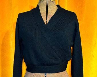 Vintage 80s Black Crop Top Wrap Around Cropped Sweater by Body Wrappers