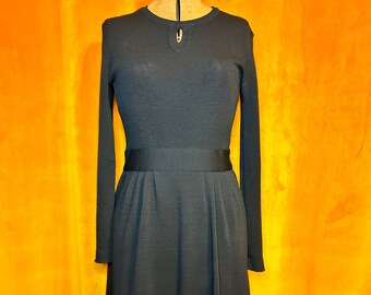 Vintage 70s Black Wool Long Sleeve Dress by Palena