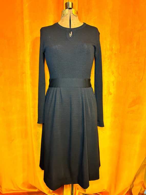 Vintage 70s Black Wool Long Sleeve Dress by Palena