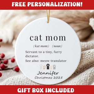 Cat Mom Ornament, Personalized Cat Mom Gift, Cat Mama Christmas Ornament, Gift for Cat Lover, Custom Cat Name Keepsake, Feline Gift