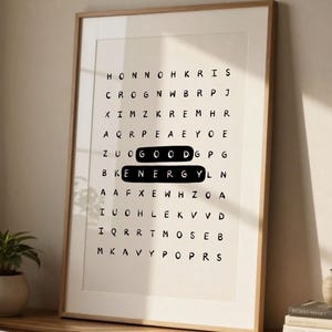 Póster tipográfico inspirador con sopa de letras de buena energía: Arte mural motivacional para la oficina (Descarga digital) imagen 7