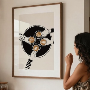 コーヒータイムのウォールアート、ミニマリストコーヒーのイラスト、モダンアート、キッチンデコレーション、カフェウォールプリント、友達のコーヒータイム、コーヒーテーブルポスター