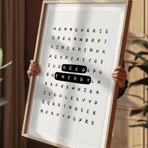 Póster tipográfico inspirador con sopa de letras de buena energía: Arte mural motivacional para la oficina (Descarga digital) imagen 2