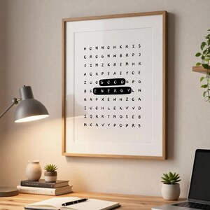 Póster tipográfico inspirador con sopa de letras de buena energía: Arte mural motivacional para la oficina (Descarga digital) imagen 11