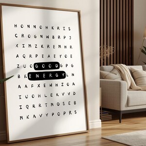 Póster tipográfico inspirador con sopa de letras de buena energía: Arte mural motivacional para la oficina (Descarga digital) imagen 8