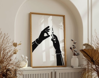 Minimalist Medical Line Art Poster, Gloved Hands Holding Syringe Wall Art, Nurse Doctor Office Print, Black White Healthcare Illustration