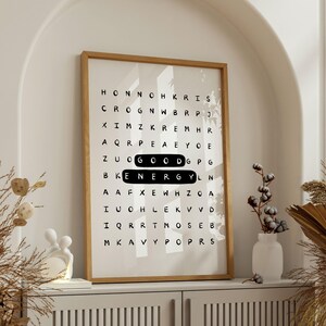 Póster tipográfico inspirador con sopa de letras de buena energía: Arte mural motivacional para la oficina (Descarga digital) imagen 16