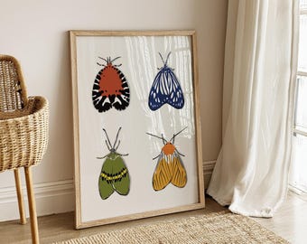 Colorful Botanical Butterfly  Illustration Print Minimalist Moths Wall Art  Insect Poster Farmhouse Decor