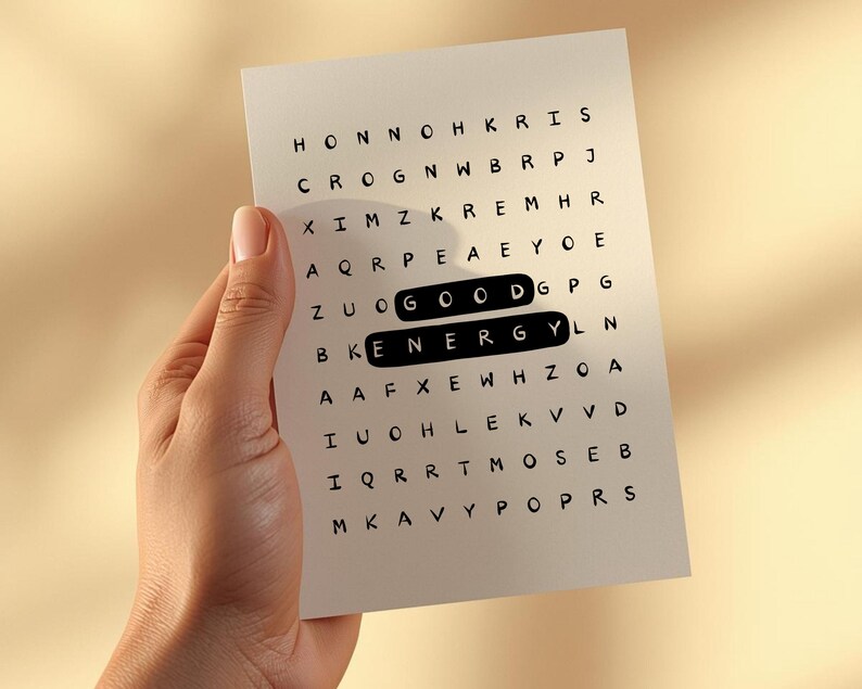Póster tipográfico inspirador con sopa de letras de buena energía: Arte mural motivacional para la oficina (Descarga digital) imagen 9