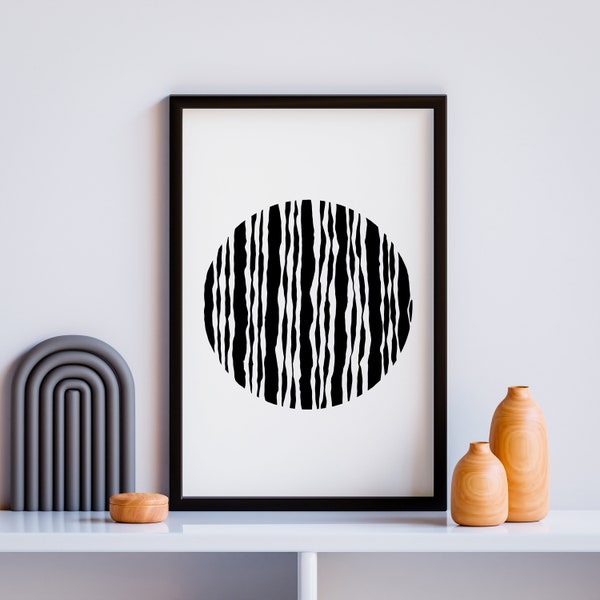 Dreamer Geometric Circle Line Art Print Abstract Black White Patterned Simple Modern Printable Digital Download Minimalist Gallery Wall Art