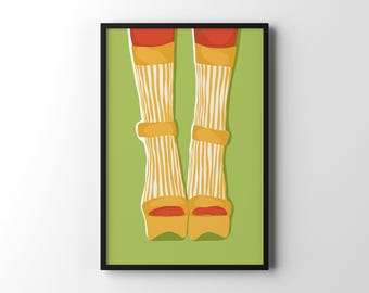 Vintage High Heels Kunstdruck: 70er Jahre Mode Poster (Digital Download) Retro Style Schuhe Zeichnung