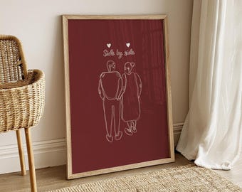 Impresión artística de pareja, regalo de aniversario de San Valentín, arte mural minimalista romántico, ilustración de enamorados