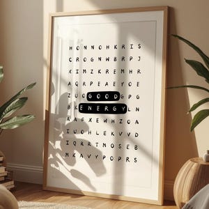 Póster tipográfico inspirador con sopa de letras de buena energía: Arte mural motivacional para la oficina (Descarga digital) imagen 13