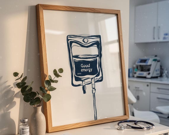 Good Energy IV Bag Printable Wall Art Minimal Medical Illustration Poster Nurse Doctor Decor