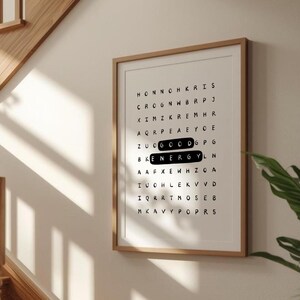 Póster tipográfico inspirador con sopa de letras de buena energía: Arte mural motivacional para la oficina (Descarga digital) imagen 3