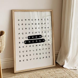 Póster tipográfico inspirador con sopa de letras de buena energía: Arte mural motivacional para la oficina (Descarga digital) imagen 15