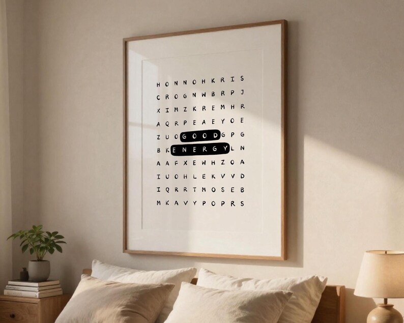 Póster tipográfico inspirador con sopa de letras de buena energía: Arte mural motivacional para la oficina (Descarga digital) imagen 5