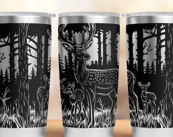 Deer Tumbler Laser SVG, Engraved Tumbler, 20oz Tumbler Full Wrap For Laser Rotary Machine, Seamless Deer and flowers Design,digital download