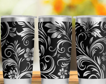 Vintage Motif Floral Tumbler Laser SVG, 20oz Engraved Tumbler Full Wrap, Seamless Floral Paisley Design, Vintage wallpaper pattern