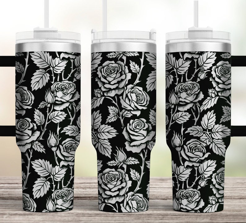 Roses Tumbler Laser SVG, Vintage Rose Seamless Pattern Engraved Tumbler ...