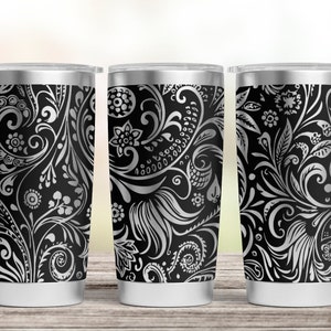 ヴィンテージ モチーフ フローラル タンブラー レーザー SVG、レーザー彫刻タンブラー、20 オンス タンブラー フルラップ、シームレスなフローラル ペイズリー デザイン、デジタル ダウンロード