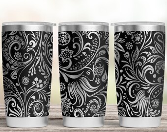 Vintage Motif Floral Tumbler Laser SVG, Laser Engraved Tumbler, 20oz Tumbler Full Wrap , Seamless Floral Paisley Design, digital download