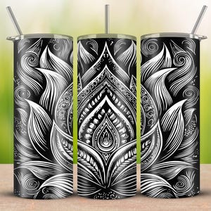 Lotus Motif Floral Tumbler Laser SVG, Laser Engraved Tumbler, 20oz Tumbler Full Wrap, Seamless Floral Mandala Design, digital download
