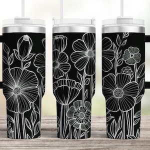 Wildflower Tumbler Laser SVG, Engraved Tumbler, 40oz Tumbler Full Wrap For Laser Rotary Machine, Seamless Floral Design, digital download