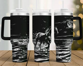 Vaso de caballo SVG láser, vaso grabado de 40 oz con envoltura completa, diseño de caballo sin costuras, descarga digital