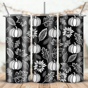 Höst Tumbler Laser SVG: Pumpor, löv, blommor - 20oz Full Wrap (digital nedladdning)