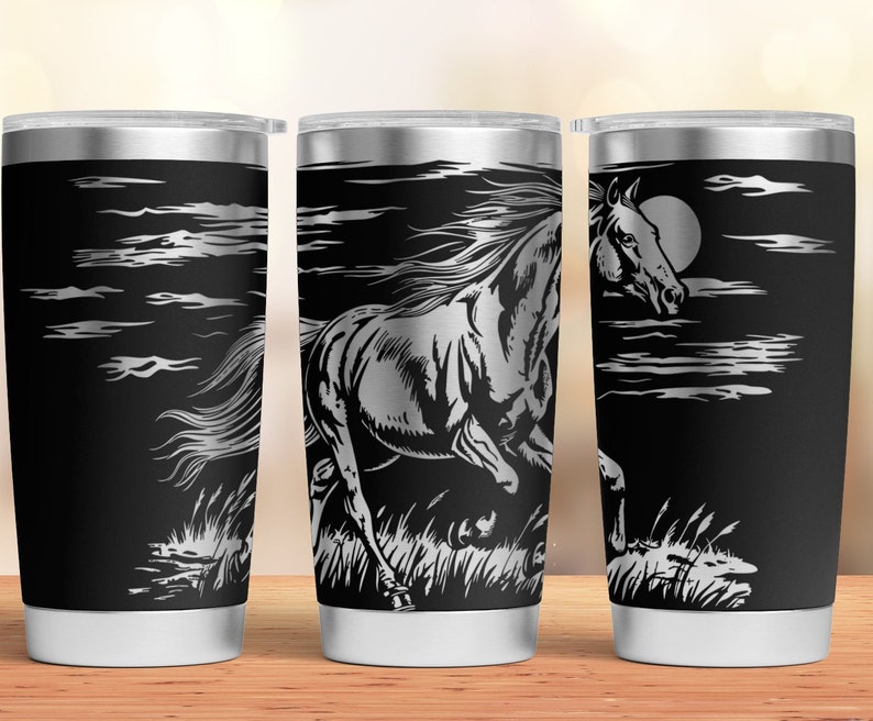 Horse Tumbler Laser SVG, Engraved Tumbler, 20oz Tumbler Full Wrap For Laser Rotary Machine, Seamless Horse Design, sublimation PNG,  digital download