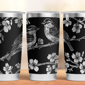 Vögel auf dem Zweig Tumbler Laser SVG, gravierter Tumbler, 20 Unzen Tumbler Laser gravierte svg, nahtloses Design, Naturliebhaber, digitaler Download