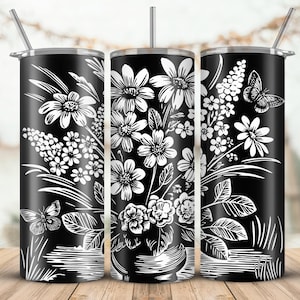 Wildflower Tumbler Laser SVG, Engraved Tumbler, 20oz Skinny Tumbler Wrap For Laser Rotary Machine, Cricut, Sublimation, Floral Design