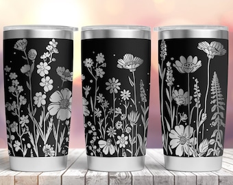 Wildflower Tumbler Laser SVG, Engraved Tumbler, 20oz Tumbler Full Wrap For Laser Rotary Machine, Seamless Floral Design, digital download