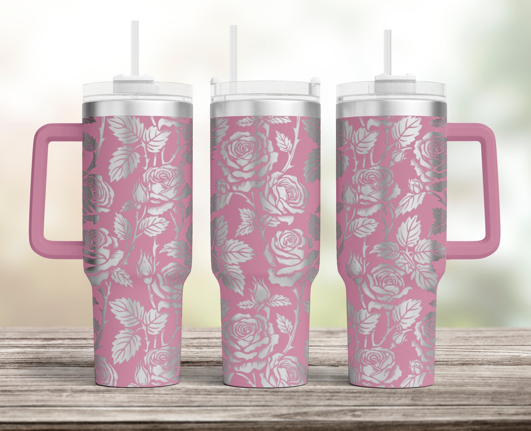 Roses Tumbler Laser SVG, Vintage Rose Seamless Pattern Engraved Tumbler ...