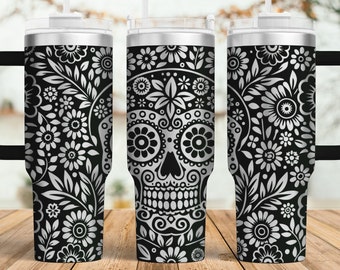 Floral Sugar Skull Tumbler Laser Engraving SVG File (40oz)
