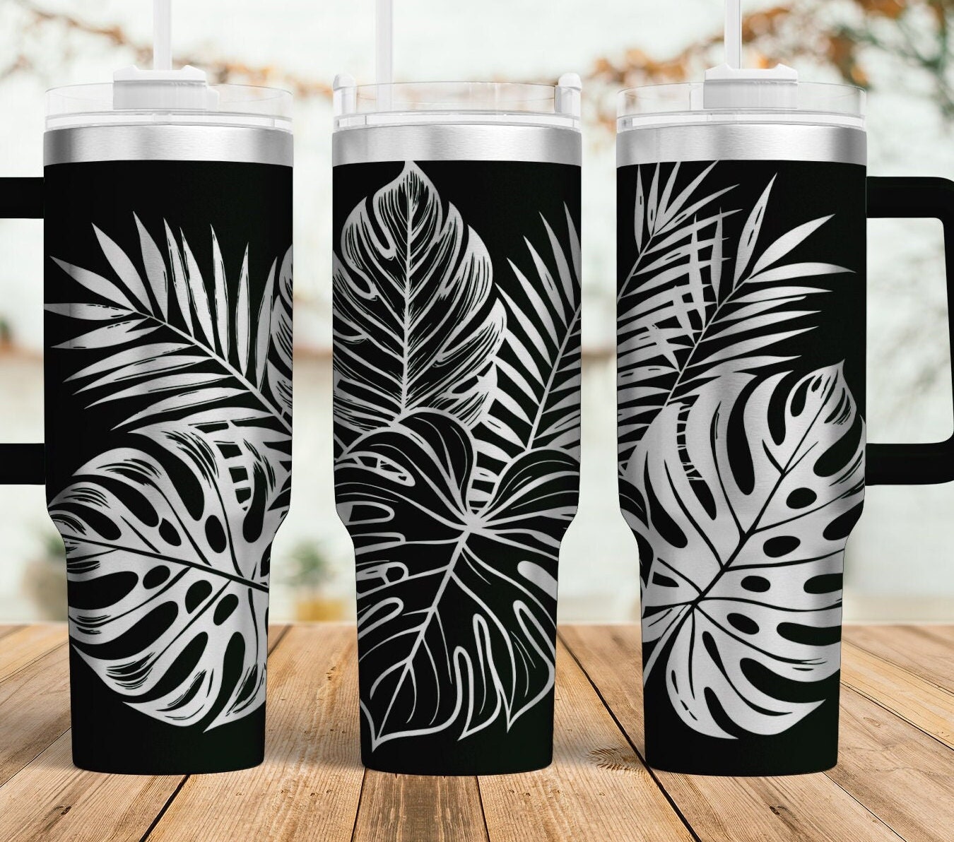 Tropic Palm Leaves Tumbler Laser SVG, 40oz Engraved Tumbler Wrap for ...