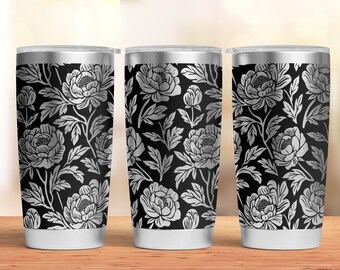 Vintage bloemen Tumbler Laser SVG, 20oz gegraveerde Tumbler Full Wrap, naadloos bloemdessin, bloemen beker svg, digitale download