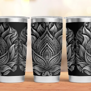 Lotus Motif Floral Tumbler Laser SVG, Laser Engraved Tumbler, 20oz Tumbler Full Wrap, Seamless Floral Mandala Design, digital download