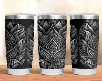 Lotus Motif Floral Tumbler Laser SVG, Laser Engraved Tumbler, 20oz Tumbler Full Wrap, Seamless Floral Mandala Design, digital download