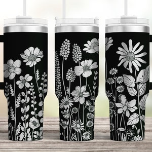 Wildflowers Tumbler Laser SVG, Engraved Tumbler, 40oz Tumbler Full Wrap For Laser Rotary Machine, Seamless Floral Design, digital download