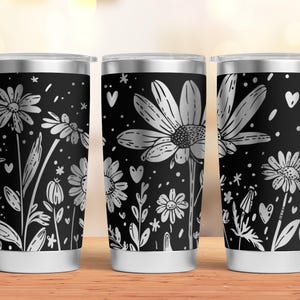 Wildflower Tumbler Laser SVG, Engraved Tumbler, 20oz Tumbler Full Wrap For Laser Rotary Machine, Seamless Floral Design, Daisy flowers wrap