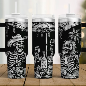 Skeleton Party Tumbler Laser SVG, Engraved Tumbler, 40oz Tumbler Full Wrap For Laser Rotary Machine, Seamless Gothic Skull Design