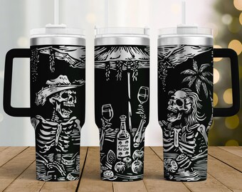 Skeleton Party Tumbler Laser SVG, Engraved Tumbler, 40oz Tumbler Full Wrap For Laser Rotary Machine, Seamless Gothic Skull Design