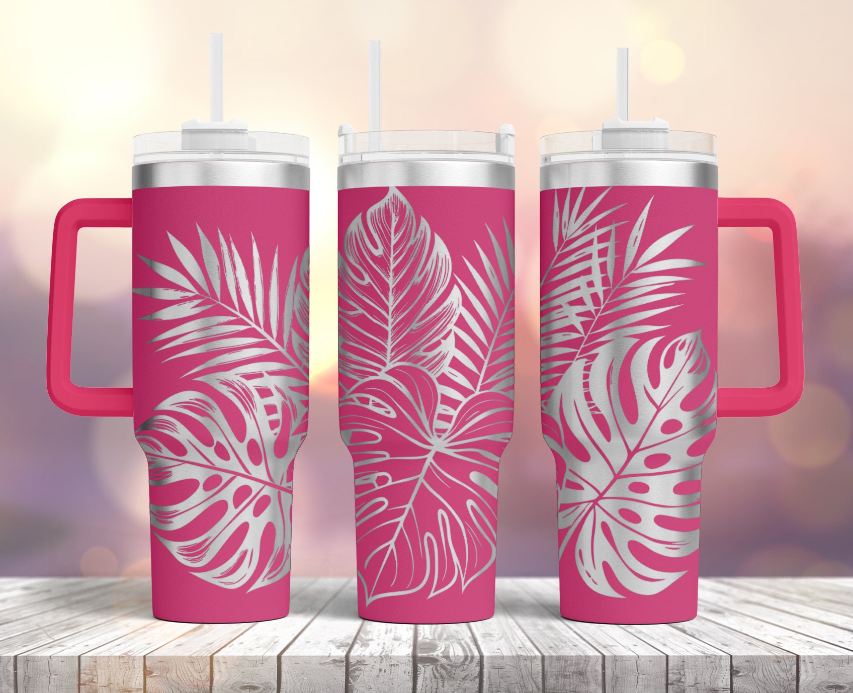 Tropic Palm Leaves Tumbler Laser SVG, 40oz Engraved Tumbler Wrap for ...