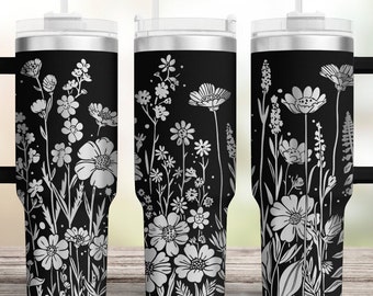 Wildflower Tumbler Laser SVG, Engraved Tumbler, 40oz Tumbler Full Wrap For Laser Rotary Machine, Seamless Floral Design, digital download